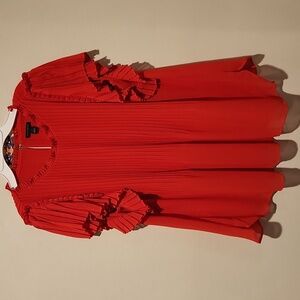 Ann Taylor Red Pleated Ruffle Sleeve Blouse